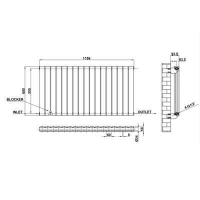 Anthracite Horizontal Double Pannel Radiator (H)600mm (W)1156mm 5444 BTU Steel Compatible for Central Heating System