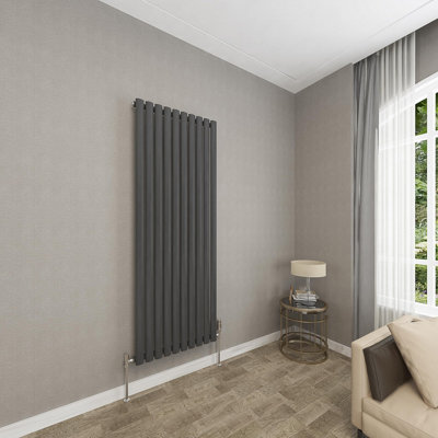 Anthracite Horizontal Single Oval Column Radiator (H)1600mm (W)590mm 5670 BTU Steel for Central Heating System