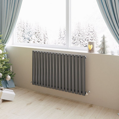 Anthracite Horizontal Single Oval Column Radiator (H)600mm (W)1003mm 3522 BTU Steel for Central Heating System
