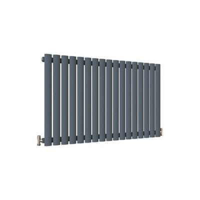 Anthracite Horizontal Single Oval Column Radiator (H)600mm (W)1003mm 3522 BTU Steel for Central Heating System