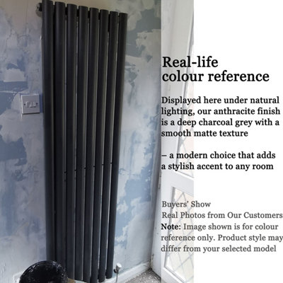 Anthracite Horizontal Single Oval Column Radiator (H)600mm (W)1180mm 4140 BTU Steel for Central Heating System
