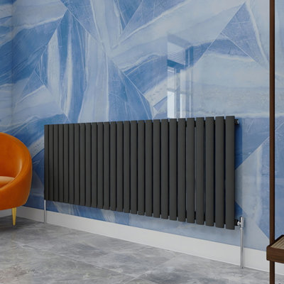 Anthracite Horizontal Single Oval Column Radiator (H)600mm (W)1593mm ...