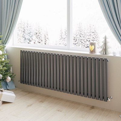 Anthracite Horizontal Single Oval Column Radiator (H)600mm (W)1593mm 5582 BTU Steel for Central Heating System