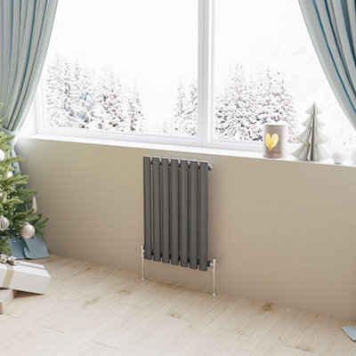 Anthracite Horizontal Single Oval Column Radiator (H)600mm (W)413mm 1462 BTU Steel Compatible for Central Heating System