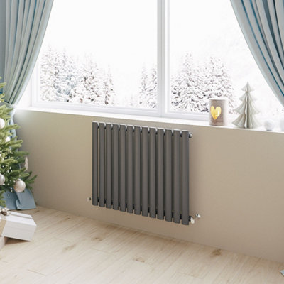 Anthracite Horizontal Single Oval Column Radiator (H)600mm (W)767mm 2698 BTU Steel Compatible for Central Heating System