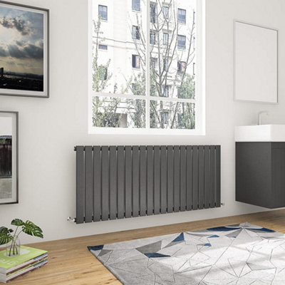 Anthracite Horizontal Single Pannel Radiator (H)600mm (W)1428mm 4349 BTU Steel Compatible for Central Heating System