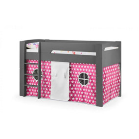 Anthracite Mid Sleeper Bed with Pink Star Tent - Single 3ft (90cm)
