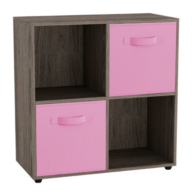 Anthracite Oak, Light Pink - 4-Cube Shelving Unit With Non Woven ...