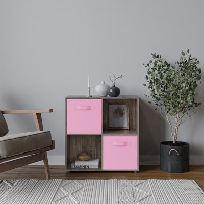 Anthracite Oak, Light Pink - 4-Cube Shelving Unit With Non Woven ...