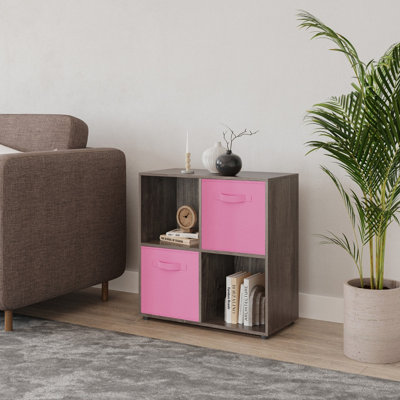 Anthracite Oak, Light Pink - 4-Cube Shelving Unit With Non Woven ...