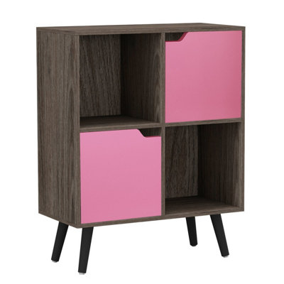 Anthracite Oak, Pink, Black - 4-Cube Storage Unit with 2 Wooden Doors ...