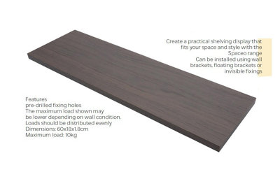 Anthracite Oak Shelf 60x18x1.8cm