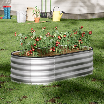 Anthracite Oval Galvanized Raised Planter Box Outdoor Raised