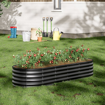 Anthracite Oval Garden Four-grid Metal Raised Bed Galvanized