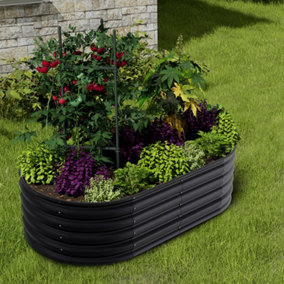Anthracite Oval Shaped Galvanized Raised Garden Beds Outdoor Metal Planter Box for Vegetables Flowers 160cm W x 80cm D