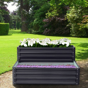 Anthracite Rectangular 2 Tiers Metal Galvanized Raised Planter Box Raised Bed Outdoor Raised Bed Kit Garden Raised Flower Bed