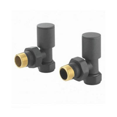 Anthracite Round Angled Manual Radiator Valve Set - 15mm Compression x ...
