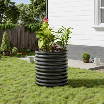 Anthracite Round Metal Raised Bed Galvanized Raised Planter Box Outdoor Raised Bed Kit Garden Raised Flower Bed 80cmH