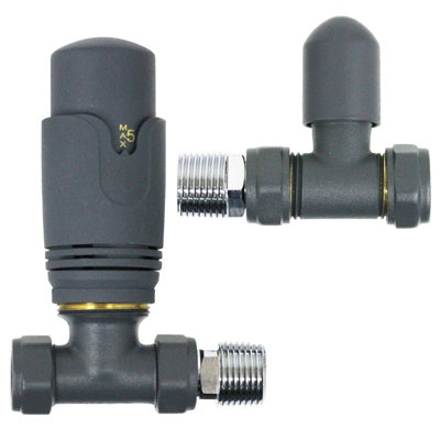 Anthracite Thermostatic Radiator Valve Set Straight Inline 15mm x 1/2" TRV