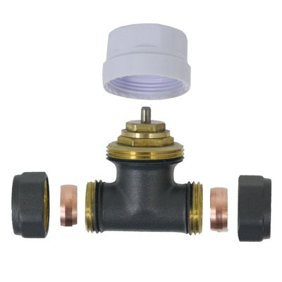 Anthracite Thermostatic Radiator Valve Set Straight Inline 15mm x 1/2" TRV - 4