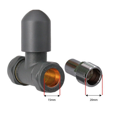 Anthracite Thermostatic Radiator Valve Set Straight Inline 15mm x 1/2" TRV - 5