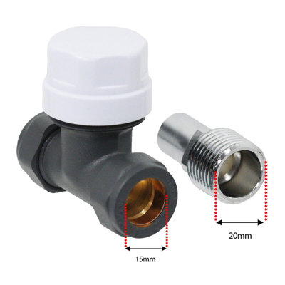 Anthracite Thermostatic Radiator Valve Set Straight Inline 15mm x 1/2" TRV - 6