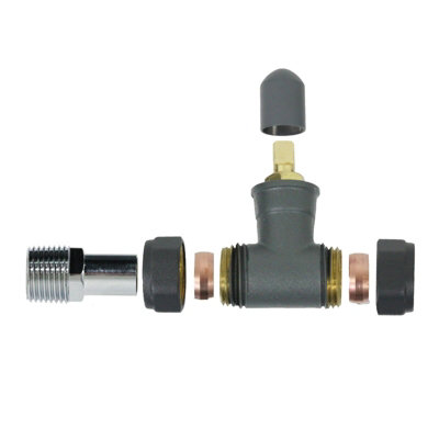Anthracite Thermostatic Radiator Valve Set Straight Inline 15mm x 1/2" TRV - 8