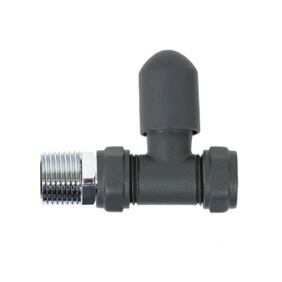 Anthracite Thermostatic Radiator Valve Set Straight Inline 15mm x 1/2" TRV - 9