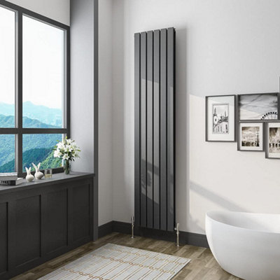 Anthracite Vertical Radiator Double Flat Pannel (H)1800mm (W)408mm 5632 BTU Steel Compatible for Central Heating System