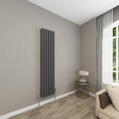 Anthracite Vertical Radiator Double Oval Column (H)1600mm (W)354mm 5372 BTU Steel Compatible for Central Heating System