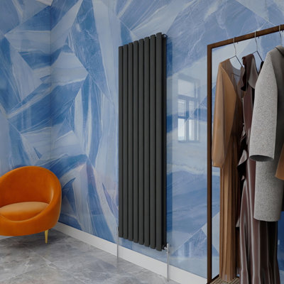 Anthracite Vertical Radiator Double Oval Column (H)1600mm (W)472mm 7156 ...