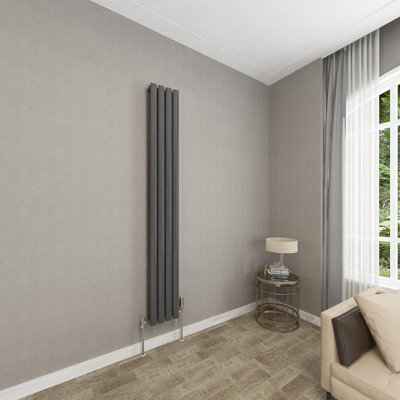 Anthracite Vertical Radiator Double Oval Column (H)1800mm (W)236mm 4612 BTU Steel Compatible for Central Heating System