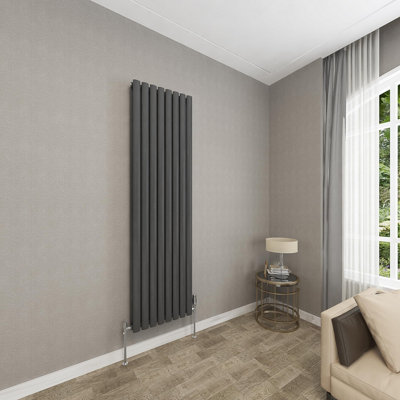 Anthracite Vertical Radiator Double Oval Column (H)1800mm (W)472mm 9204 BTU Steel Compatible for Central Heating System