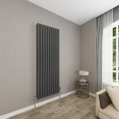 Anthracite Vertical Radiator Double Oval Column (H)1800mm (W)590mm 11500 BTU Steel Compatible for Central Heating System