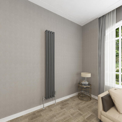 Anthracite Vertical Radiator Single Oval Column (H)1600mm (W)236mm 2280 BTU Steel Compatible for Central Heating System