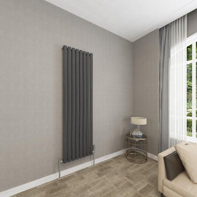 Anthracite Vertical Radiator Single Oval Column (H)1600mm (W)472mm 4540 BTU Steel Compatible for Central Heating System