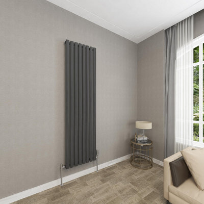 Anthracite Vertical Radiator Single Oval Column (H)1800mm (W)472mm 5012 BTU Steel Compatible for Central Heating System