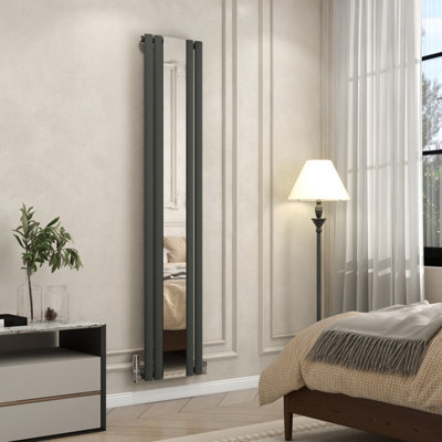 ANTHRACITE VERTICAL RADIATOR SINGLE OVAL COLUMN MIRROR RADIATOR 1800X381MM
