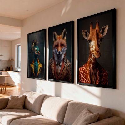Anthropomorphic Animal Portrait Wall Art 40x50cm Framed set, Luxury ...