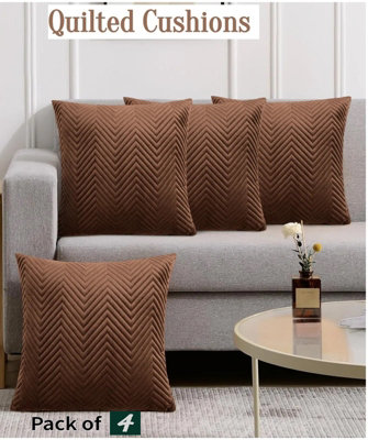 Anti Allergic Cushion Pad With Coffee Embossed Cushion Covers Pack Of 4 Square Indoor/Outdoor Cushions