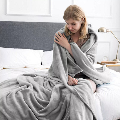 Anti Allergic Fleece Blanket Soft Luxury Blankets Fluffy Cozy Warm Thick Sofa Bed Throw Silver King Size Travel Blanket