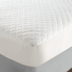 Anti-Allergy Polycotton Mattress Protector - Diamond Quilted Padded Topper with Hollowfibre Fill - Size Double, 135 x 190cm
