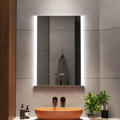 Anti-Fog Aluminum Dimmable LED Vanity Bathroom Mirror with Clock 50x70.5cm