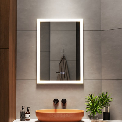 Anti-Fog Aluminum Dimmable LED Vanity Bathroom Mirror with Clock 50x70.5cm