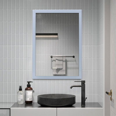 Anti-Fog Aluminum Dimmable LED Vanity Bathroom Mirror with Clock 50x70.5cm