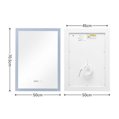 Anti-Fog Aluminum Dimmable LED Vanity Bathroom Mirror with Clock 50x70.5cm