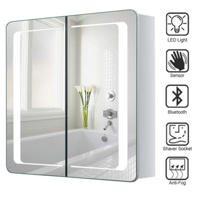 Anti Fog Bathroom Sensor Mirror Cabinet with Shaver Socket LED Lighting Bluetooth Speaker 654 mm W x 604 mm H Price Comparisons | Compare The Build