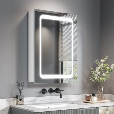Anti Fog Infrared Sensor LED illuminated Bathroom Mirror Cabinet with Shaver  Socket - 450 x 600mm | DIY at Bu0026Q