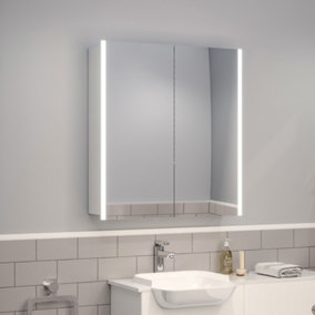 Anti Fog LED Illuminated Mirrored Bathroom Cabinet with Shaver Socket 650 x 600 mm