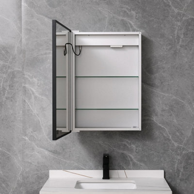 Anti Fog LED Illuminated Touch Sensor Mirrored Bathroom Cabinet with Shaver Socket W 500mm x H 700 mm
